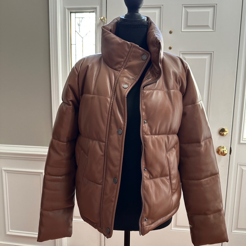 Hollister Brown Leather Puffer Jacket